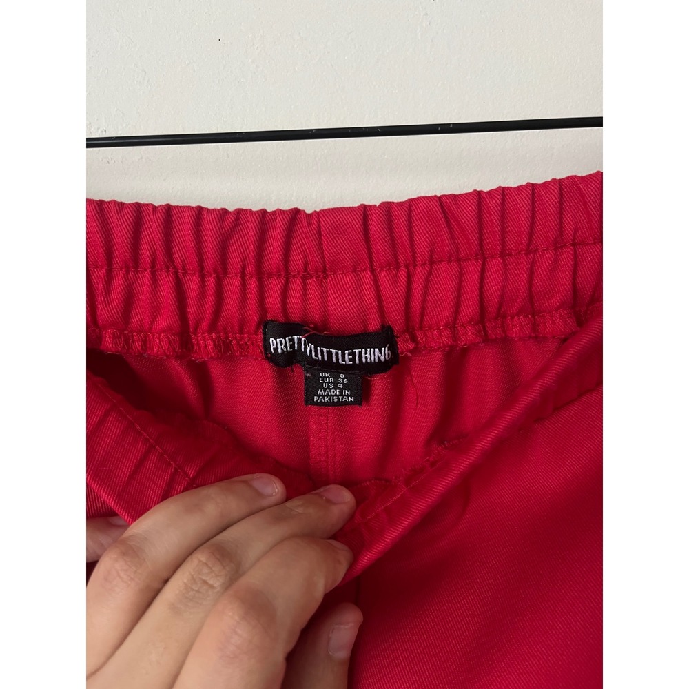 PrettyLittleThing Red Cargo Joggers Elastic Waist Utility Pants Womens Size 4 - Picture 2 of 7